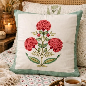 Hand Block Floral Pillow Covers |  Designer Throw Pillows | Hand Blocked Cushion Cover