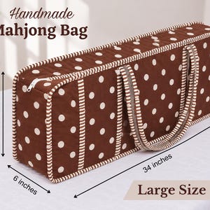 Handgjord stor Mahjong-väska | Kakelpåse | Mahjong-bärväska i bomull | Organiserare för Mahjong-set | Present till Mahjong-älskare l prickig
