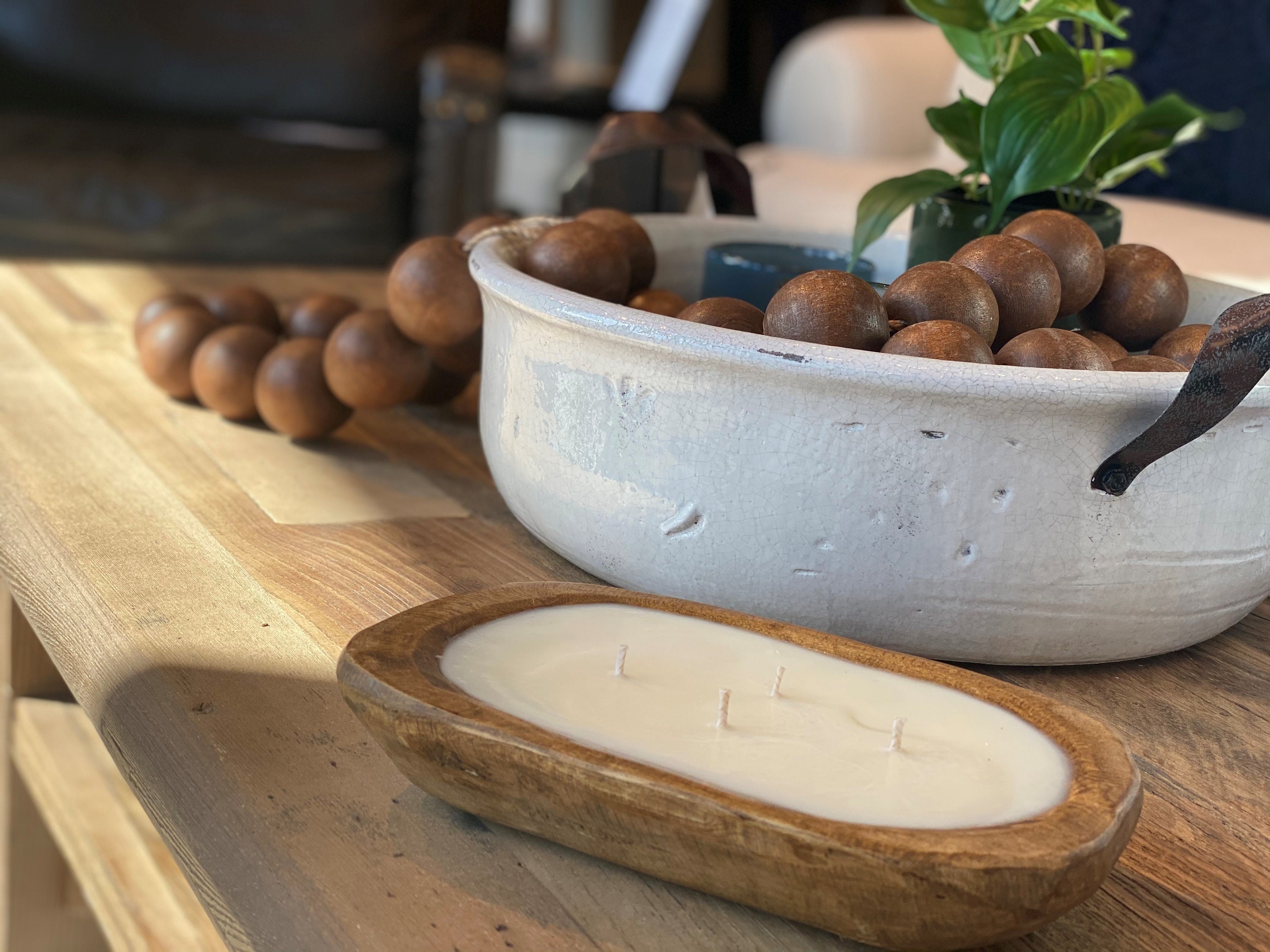 4 Wick Wooden Dough Bowl Candle Etsy