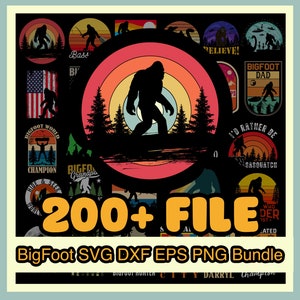 Bundle svg di Bigfoot 200, Big Foot Svg, Sasquatch Cricut, Sasquatch Silhouette, eps, dxf, ai, png, file per Cricut
