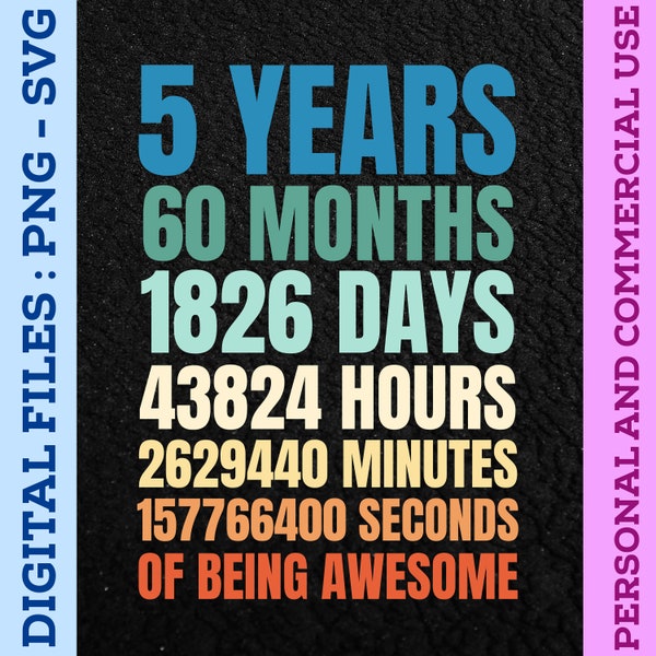 5 Years svg, 60 Months Of Being Awesome svg ,5th Birthday Gifts,Birthday Boy,Birthday Girl svg,png,Digital