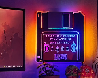 Floppy Disk Design for Diablo Fans Game Room Decorations Gift for Gamers  Neon Light Effect Edge Lit Led Lighted Gameroom Set Up 