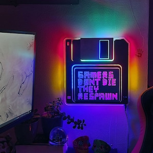 Game Room Neon Floppy Disk: Retro Gaming Decor
