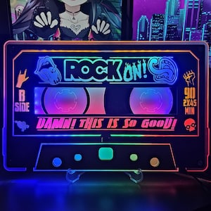 Cassette Neon Sign: Rock On LED, Music Studio Decor