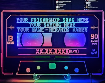 Personalized Cassette Tape: Neon Retrowave Music Sign, Friendship Gift