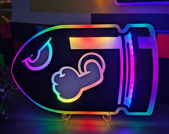 Insegna al neon a LED con Mario Bullet Bill animato: decorazione per la stanza dei giocatori