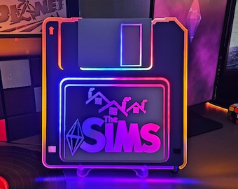 The Sims Floppy Disk Neon Sign: Purple Plumbob Game Room Decor