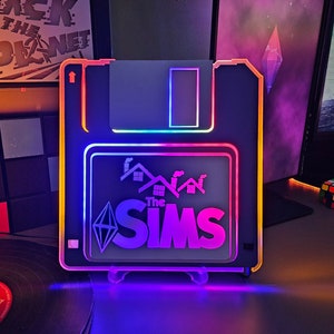 The Sims Floppy Disk Neon Sign: Purple Plumbob Game Room Decor