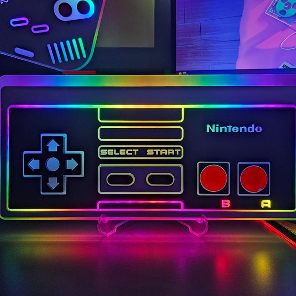 Retro Controller Nes che cambia colore si illumina / Insegna al neon della sala giochi Nintendo / Regalo per i giocatori