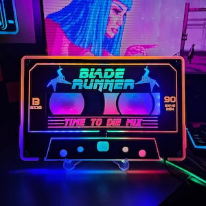 Blade Runner with Unicorn Cassette Tape Neon Sign | Retro Movies | 80s & 90s | Gift for Him | Replicant Mix | Time to Die Mix | Gamers Gift