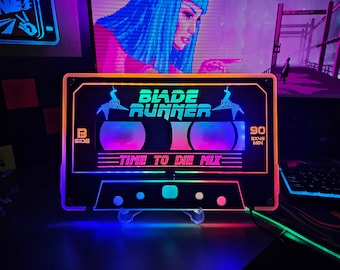 Blade Runner with Unicorn Cassette Tape Neon Sign | Retro Movies | 80s & 90s | Gift for Him | Replicant Mix | Time to Die Mix | Gamers Gift