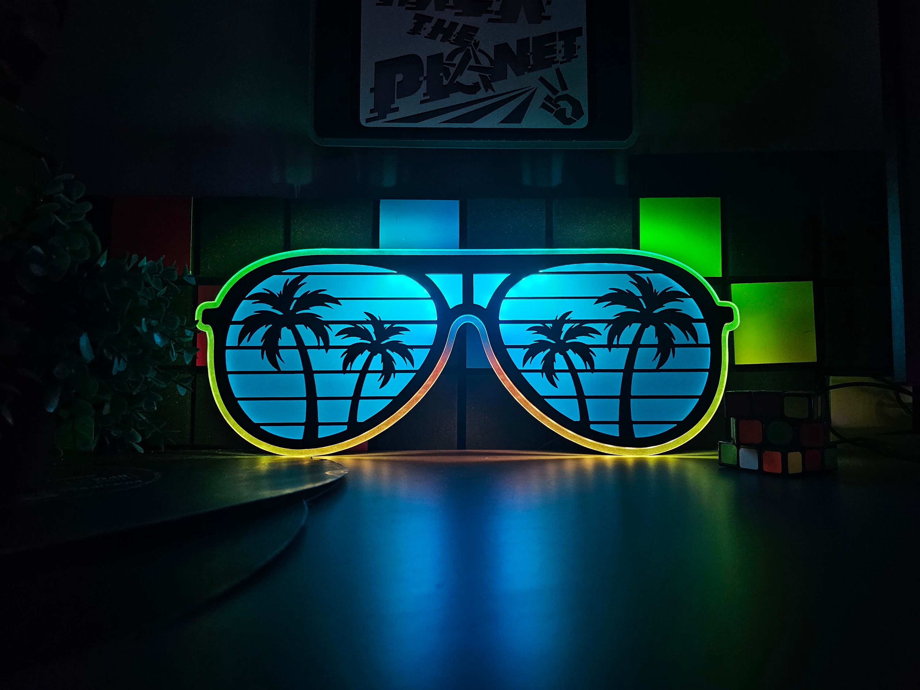 【希少】Java Dreams ネオンLEDライト壁掛け　レア　レトロ Neon Sunglasses Sign: Retro Sunset Palm Tree Pop Art Decor - Etsy