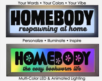 Gepersonaliseerde HOMEBODY led-lichtbak: op maat gemaakt gezellig decor