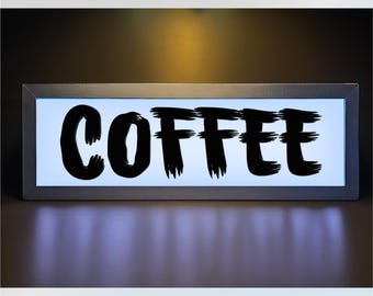 Houten lichtbak KOFFIE met levendige lichtopties en animaties