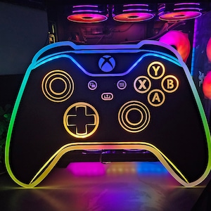 Video Game Controller w/Animated Lights | Gift for Gamers | ARGB Lighted Edge Lit | Gameroom Decoration |