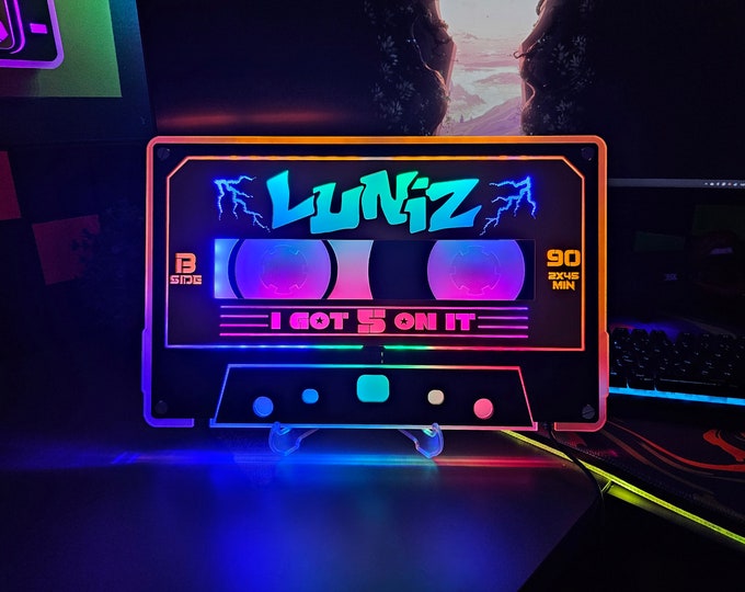LUNIZ Cassette Tape Wall & Desk Sign | 90s Hip Hop - Rap Music | I got five on it | Led - Neon Room Decor | Gift for Gamer | Back to the 90s