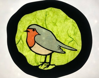 Robin / Pássaro do Ano 2021 / Waldorf / transparente / quadro de janela / quadros de janela / pássaro canoro / mesa sazonal / natureza / floresta