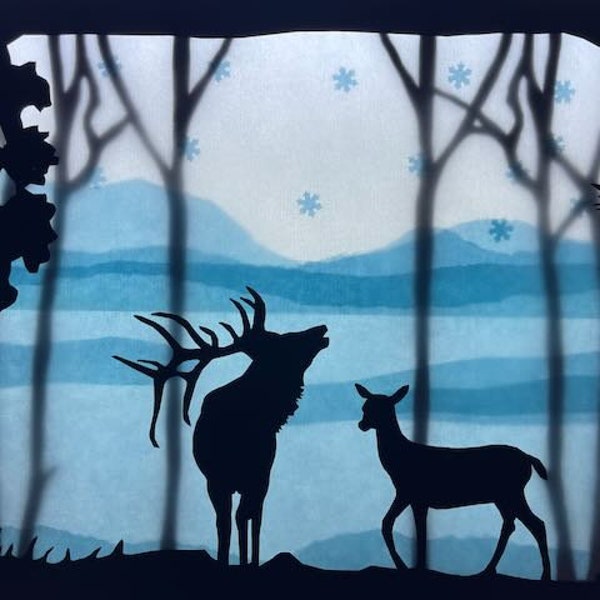 Deer in winter  / Waldorf / snow / Forest / transparent / Window Picture / window Mural  / season table / nature Table