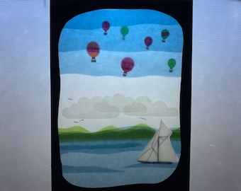 Montgolfière au bord de la mer / Waldorf / transparent / image de fenêtre / images de fenêtre / images de fenêtre / océan / table saisonnière