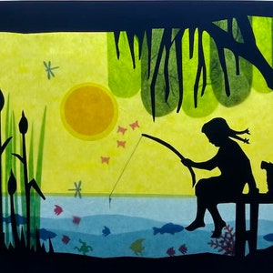 Summer girl at the pond  / Waldorf / transparent / Window Picture / window Mural  / season table / nature Table