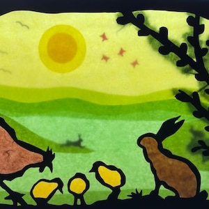 Spring Bunny and chicken / Waldorf / transparent / Window Picture / window Mural  / season table / nature Table