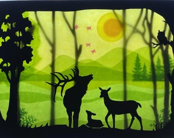 Deer in spring  / Waldorf / Forest / transparent / Window Picture / window Mural  / season table / nature Table