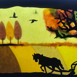 Bauer im Herbst beim Pflügen / Waldorf / transparent / Fensterbild / Fensterbilder / Fensterbilder /Jahreszeitentisch