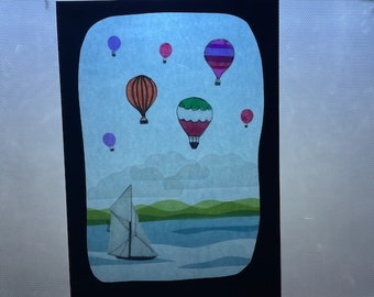 Heißluftballon am Meer / Waldorf / transparent / Fensterbild / Fensterbilder / Fensterbilder / Ozean  /Jahreszeitentisch