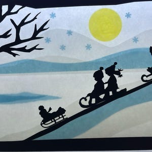 Schlittenfahrt / Eis / Schnee / Frost / Winter / Schlitten fahren / transparent / Fensterbild / Papier / Dekoration / Fensterbilder
