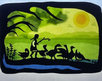 Summer Goose girl  / Waldorf / transparent / Window Picture / window Mural  / season table / nature Table