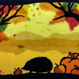 Hedgehogs in autumn - harvest time   / Waldorf / transparent / Window Picture / window Mural  / season table / nature Table