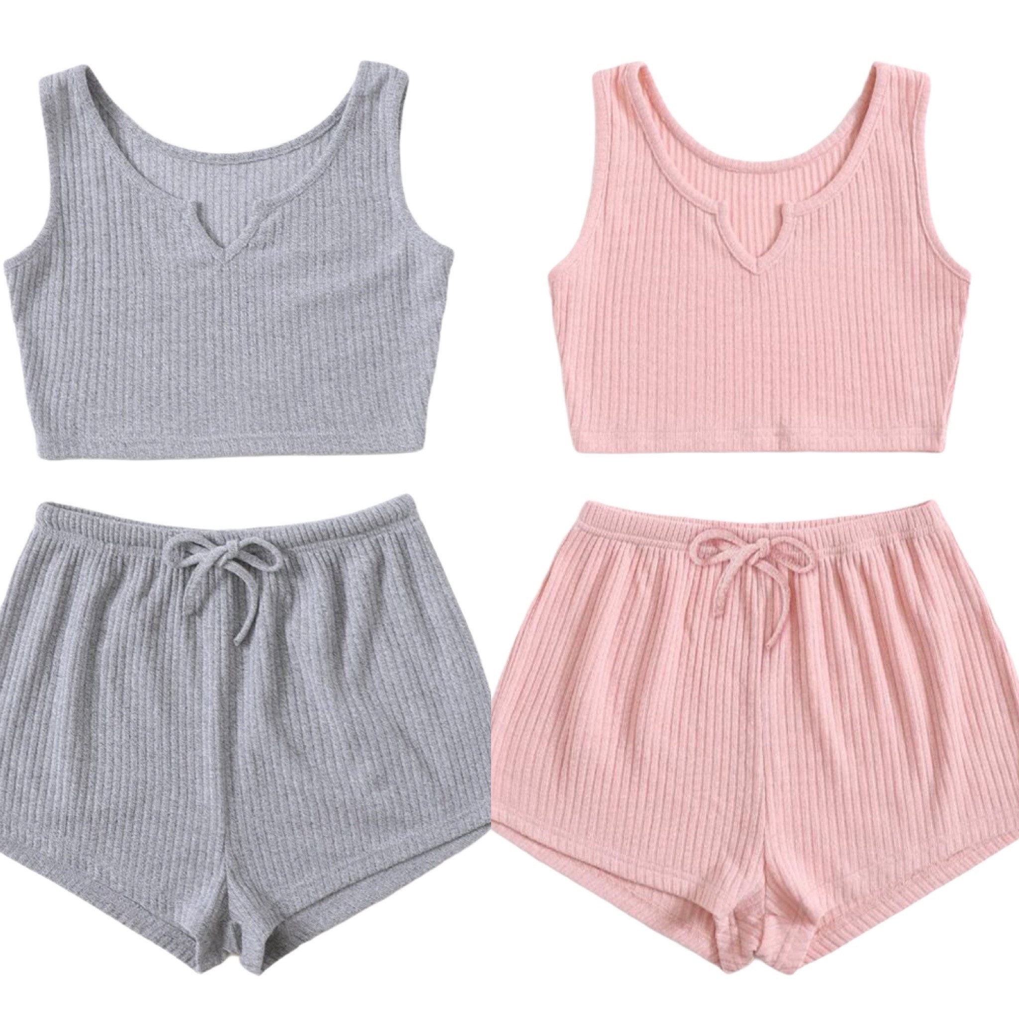 Rib Knit Notched Detail Lounge Set Cami Top & Hot Pants Etsy