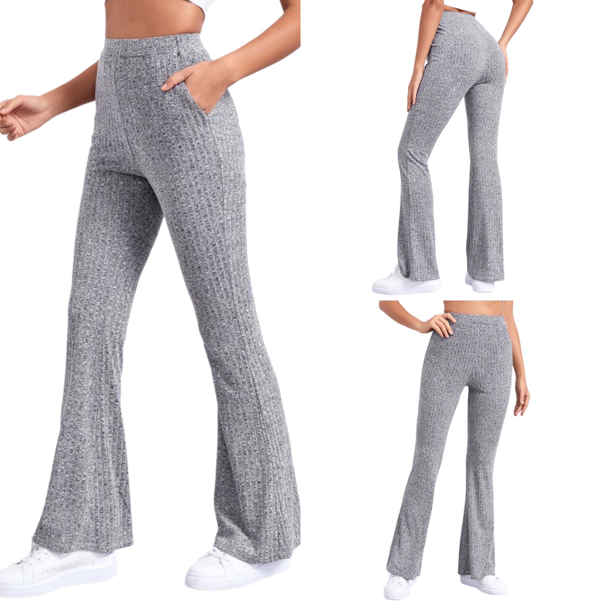 Women Slant Pocket High Waisted Flare 