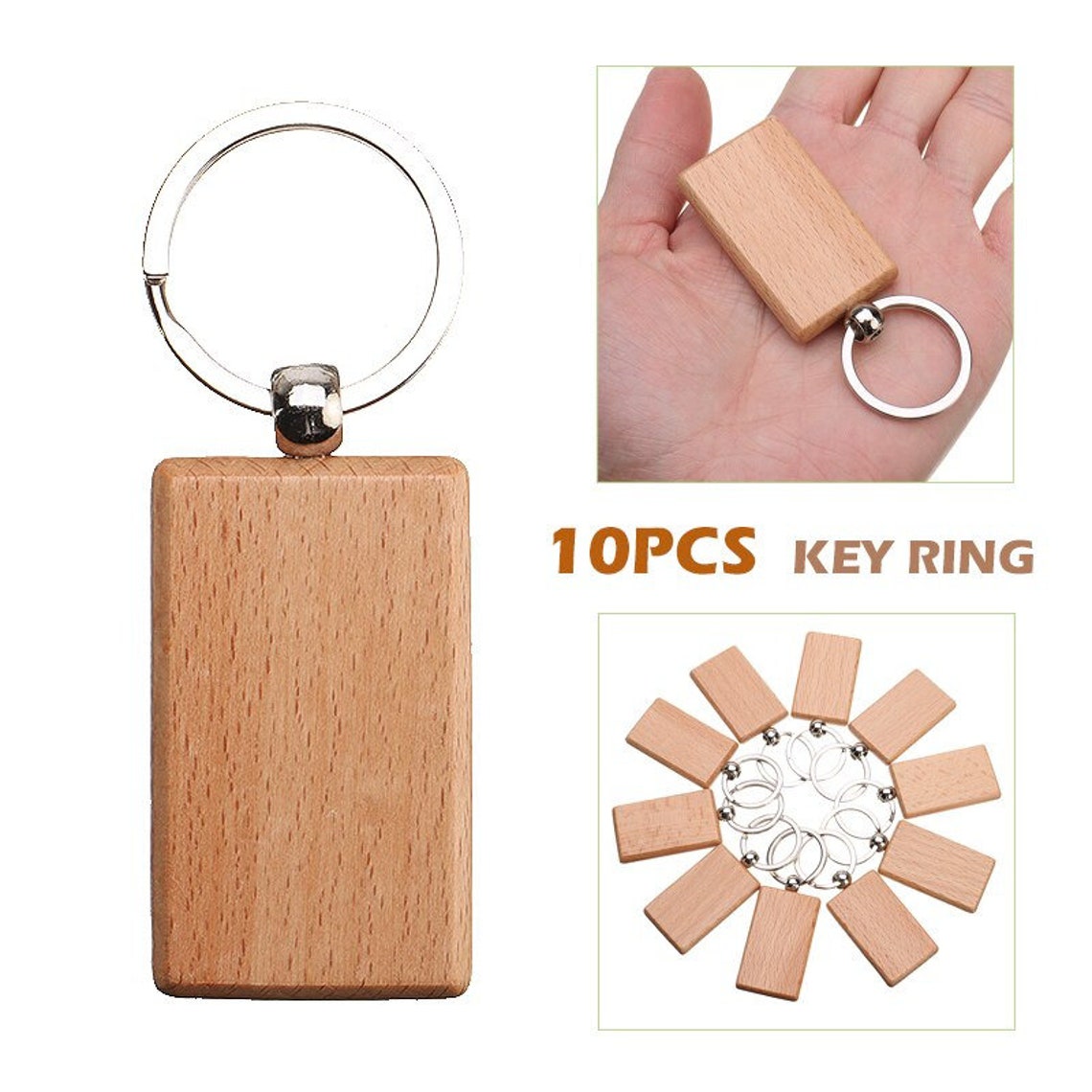 Wooden Plain Keyrings Tag Wood Key Ring Chain Fob DIY Handmade Etsy