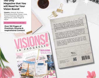 Vision Board Book & Kit "Visions In Progress": Magazine, Poster Board, Washi Tape | Goal Planner