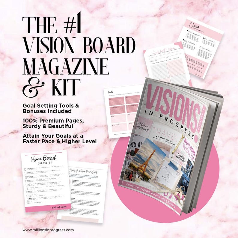Vision Board Book & Kit "Visions In Progress": Magazine, Poster Board, Washi Tape | Goal Planner image 17