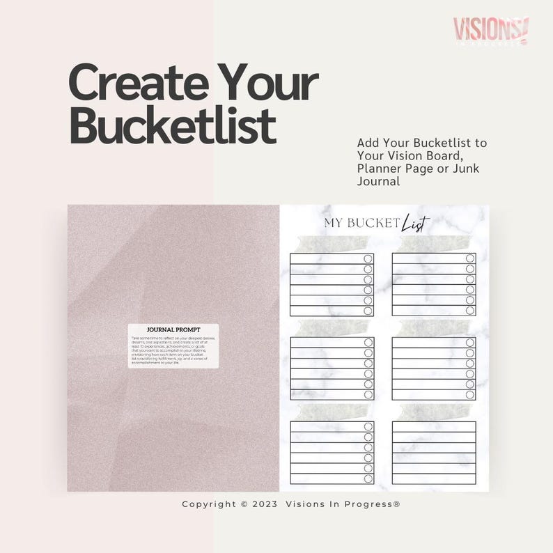 Vision Board Book & Kit "Visions In Progress": Magazine, Poster Board, Washi Tape | Goal Planner image 11