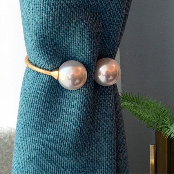 2 Set Pearl Curtain Tiebacks Elegant Bangle Style Pearl Ball Home Curtain Buckle Easy-Tie  Clips Rope Straps Holder