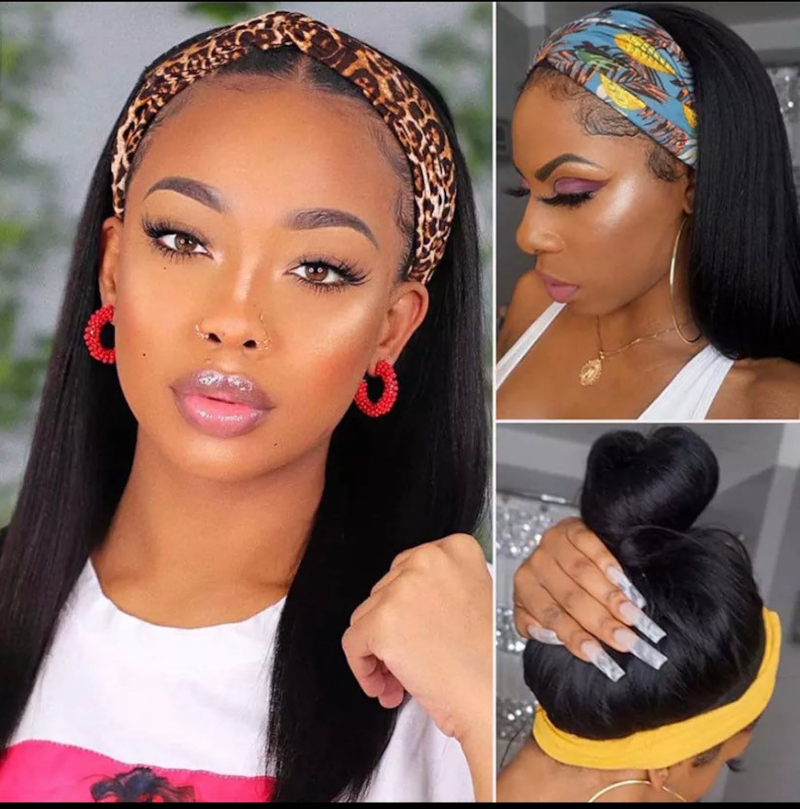 Synthetic Straight Headband Wigs Machinemade Long Black Wig Etsy