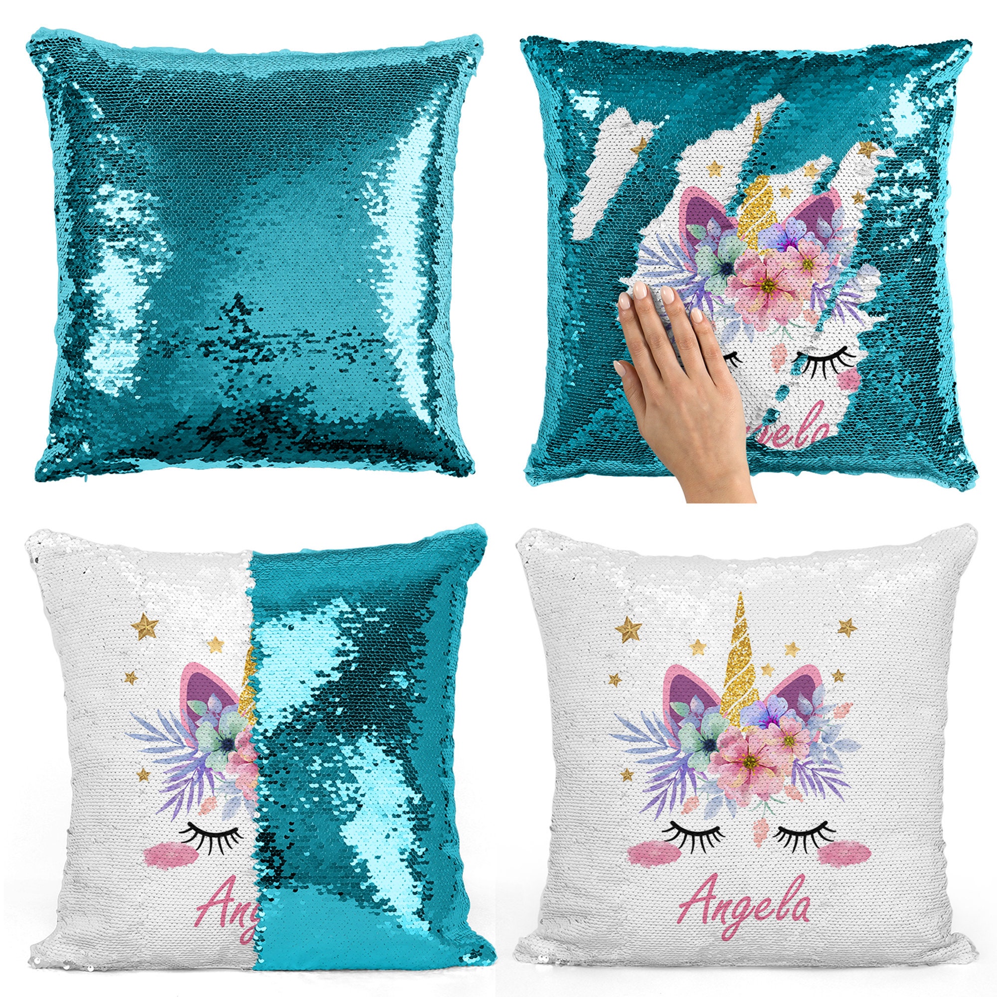 Sequin Pillow Unicorn Sequin Pillow Personalized Sequin Etsy