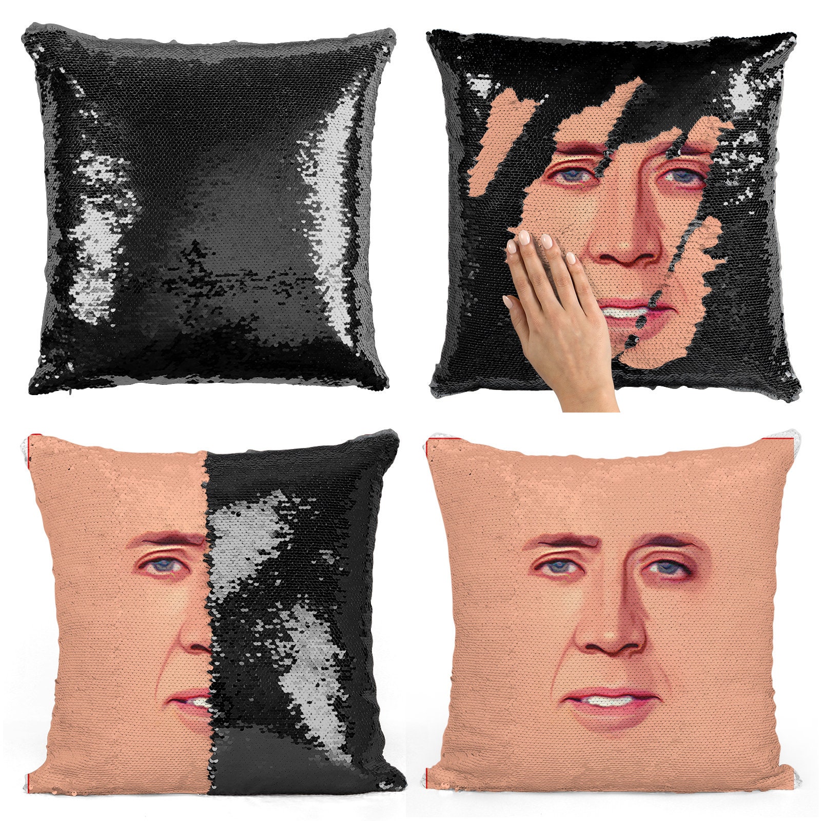 nicholas cage sequin pillow