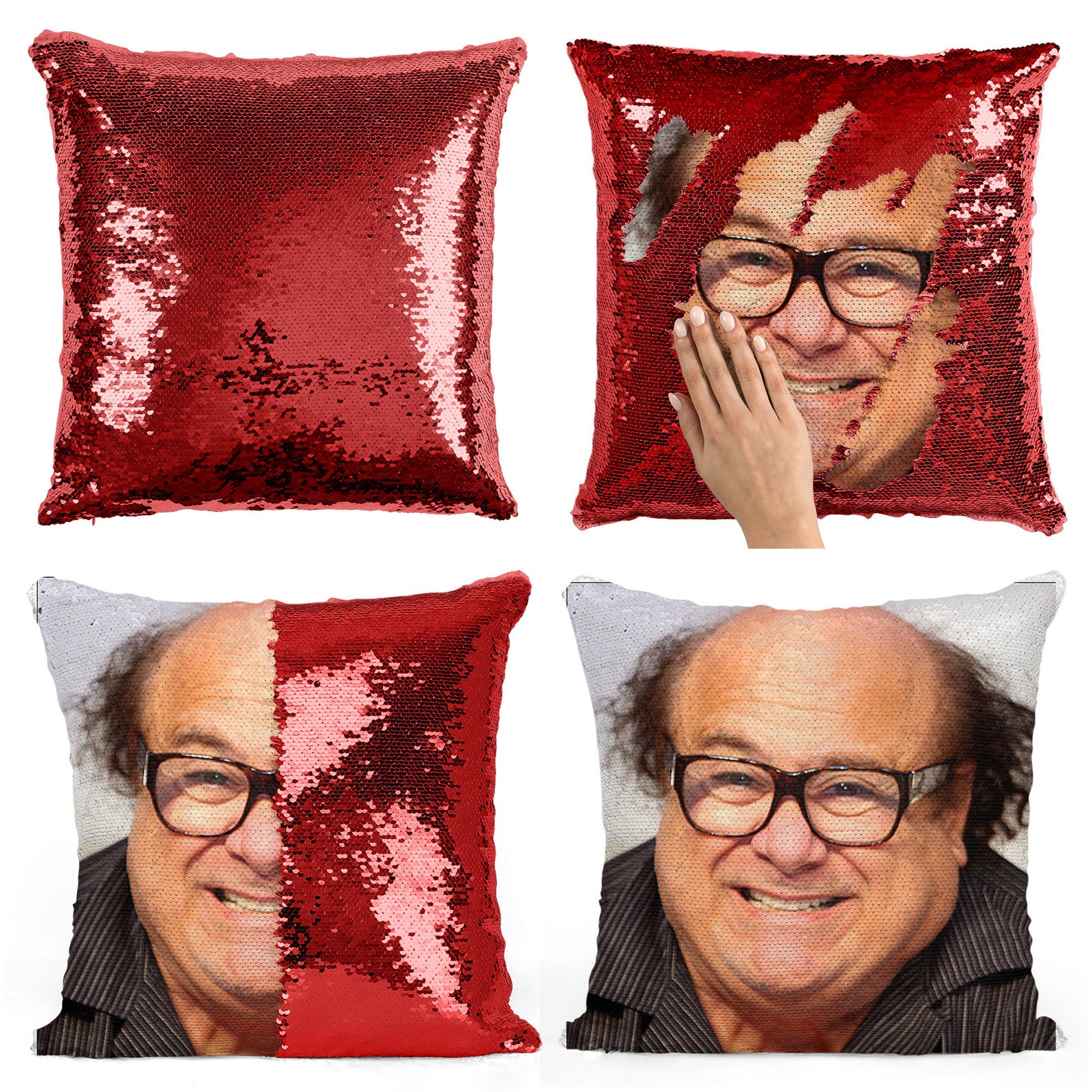 Funny Sequin Throw Pillow Cover Danny DeVito Magic Reversible Etsy