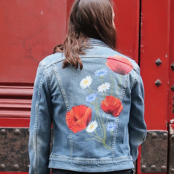 Veste Claudinette -  Veste Lee en Jean Vintage peinte à la main upcyclée