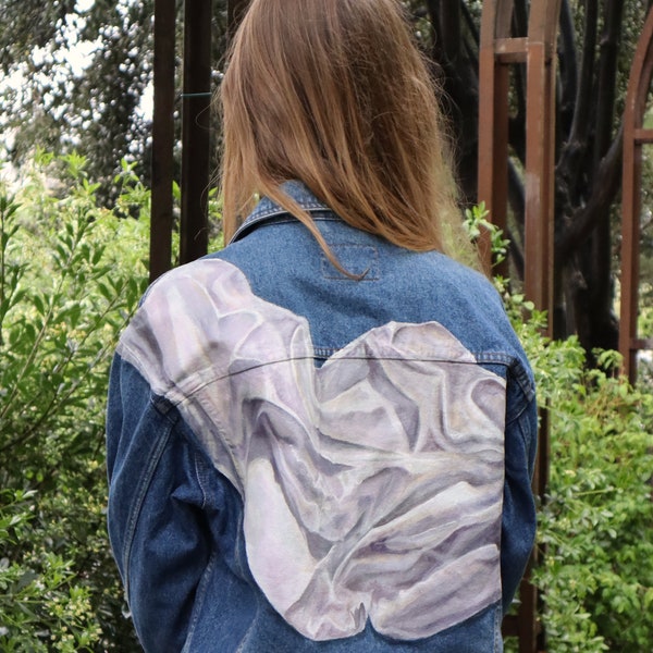 Veste Drapé - Veste en Jean Vintage peinte à la main upcyclée