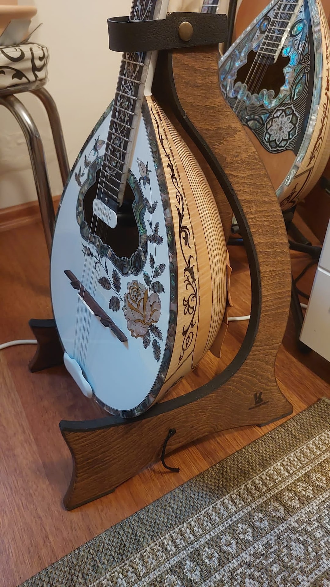 Folding Wooden Instrument Stand for Bouzoukis Mandolins Banjos Baglamas