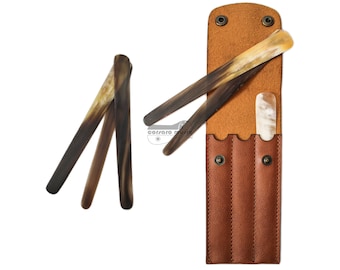 Buffalo Horn Oud Plectrum Set – Professional Mizrab, Leather Wallet