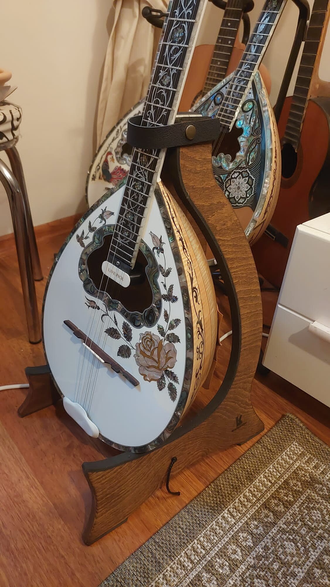 Folding Wooden Instrument Stand for Bouzoukis Mandolins Banjos Baglamas ...