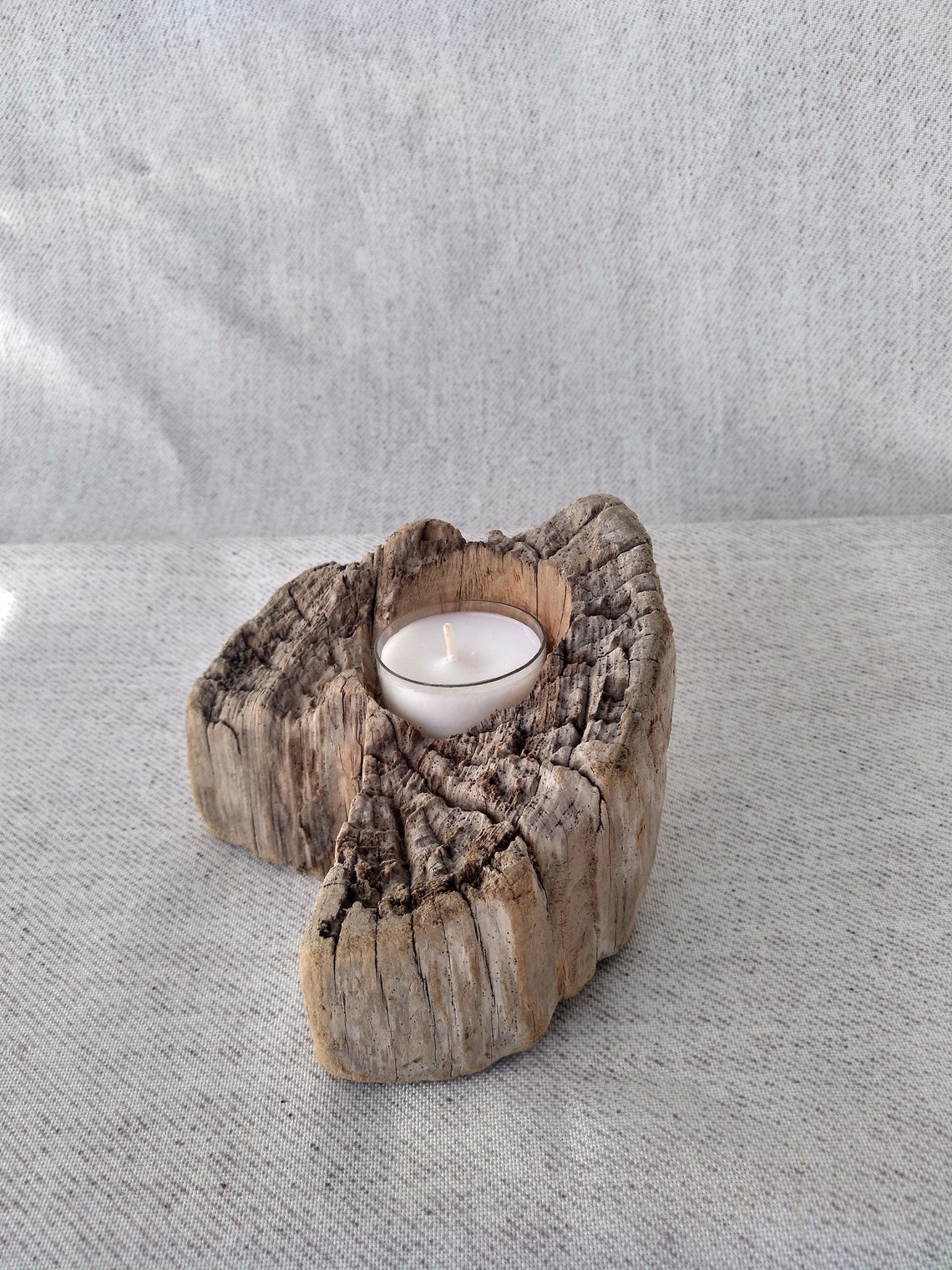 Driftwood tea light candle holder Etsy