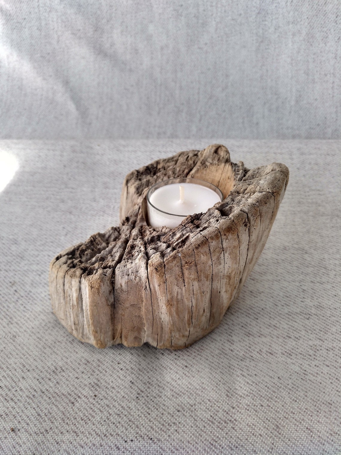 Driftwood tea light candle holder Etsy