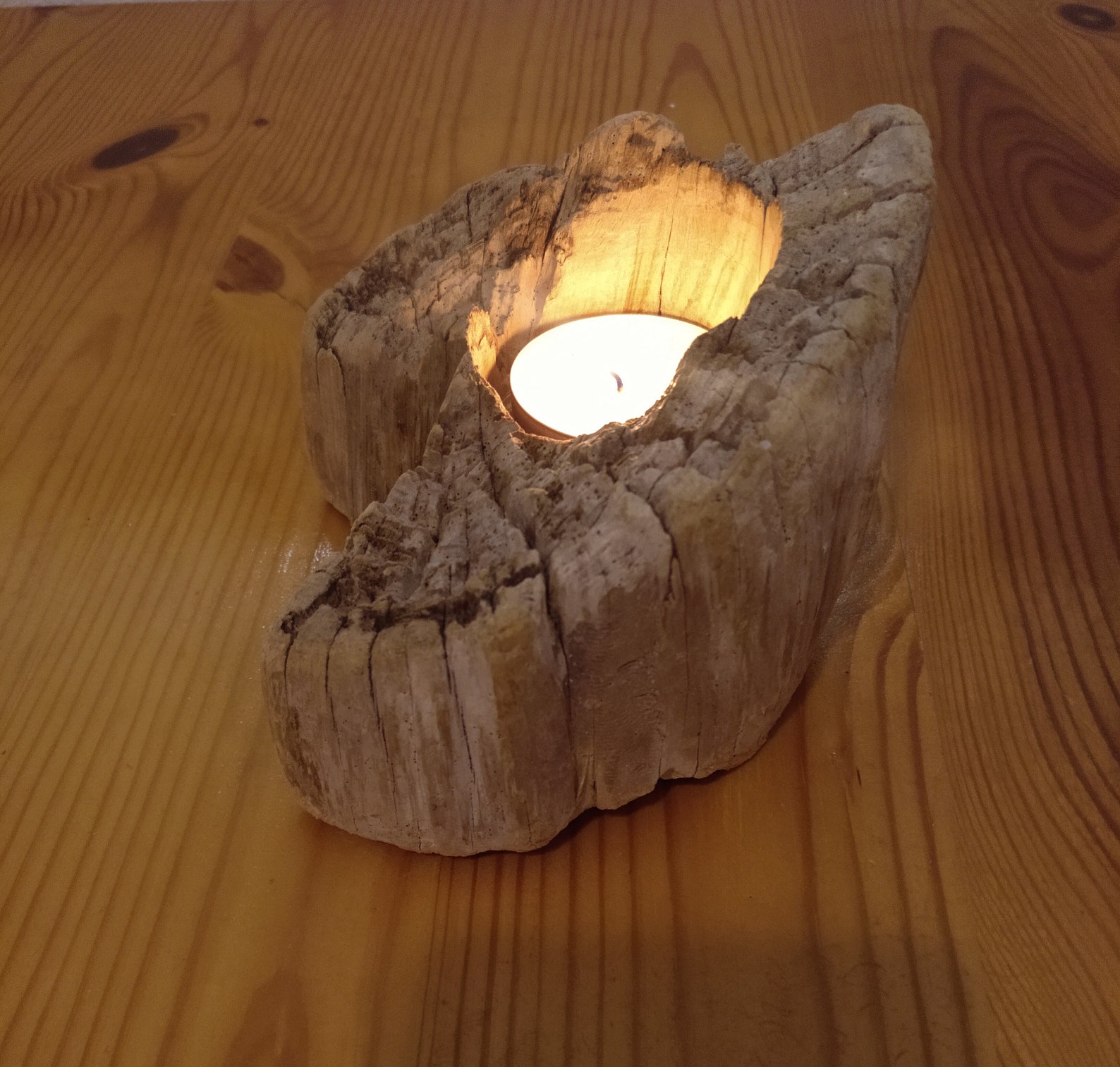 Driftwood tea light candle holder Etsy